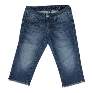 Seven7 Blue Stretch Capri Jeans Size 26 Mid Rise Raw Hem